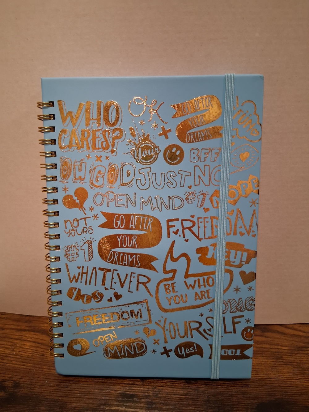 Blue Spiral Notebook with Gold Foil Typography - Brand Notebook